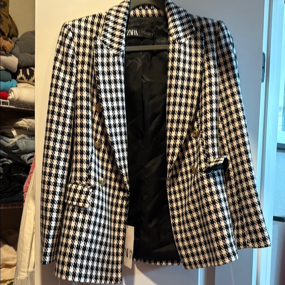 Zara Black and White Checkered Blazer